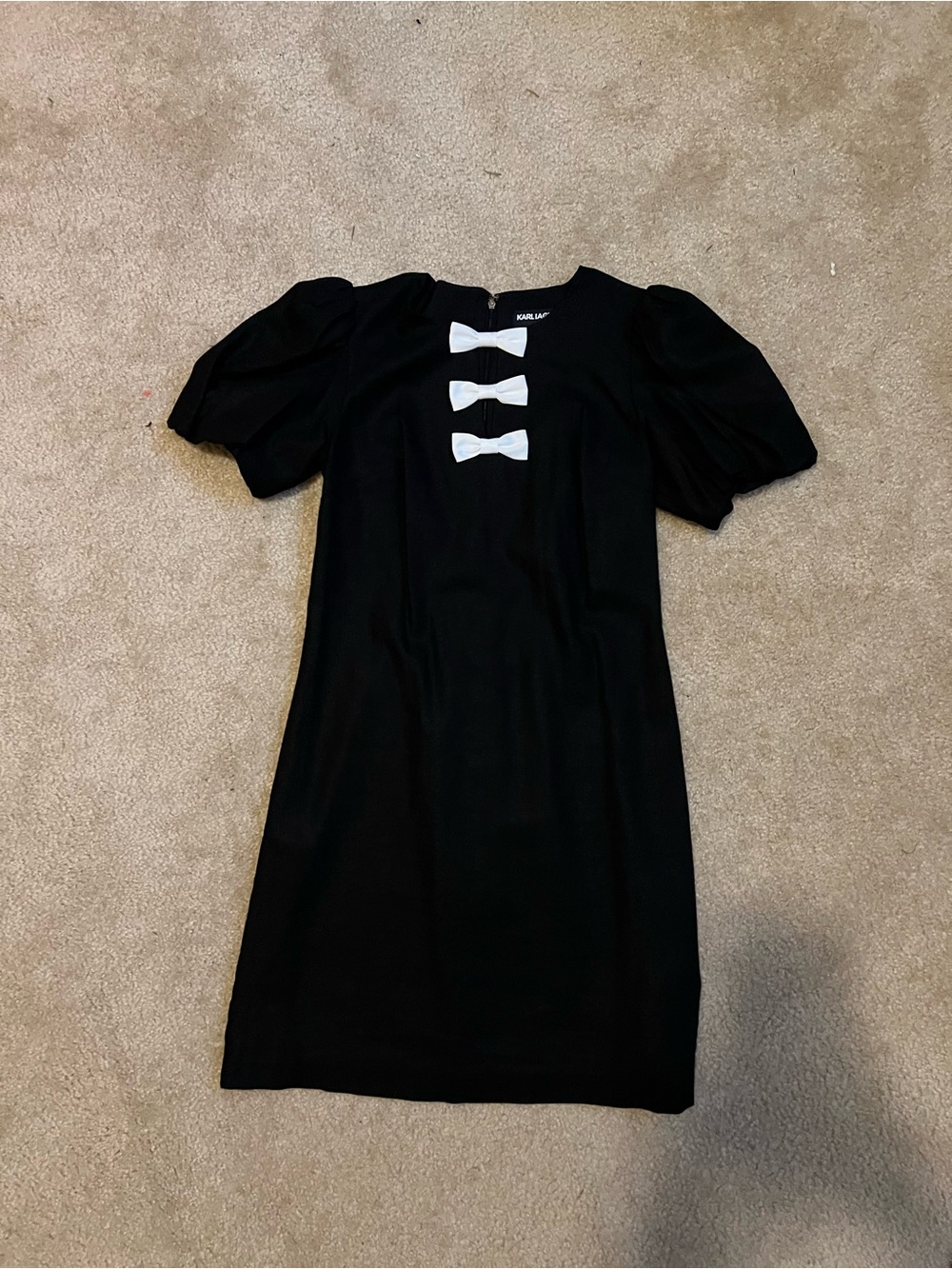 Karl Lagerfeld Black Dress with White Bow Accents